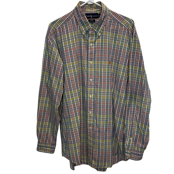 Ralph Lauren Blake Pastels Plaid‎ Long Sleeve Large Button Down Shirt Polo Pony - Picture 2 of 4